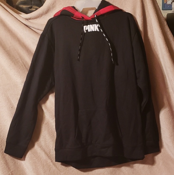 PINK Victoria's Secret Sweaters - PINK Victoria's Secret Black & Red Plaid Hoodie